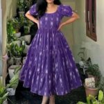 Women’s Purple Ikat Print A-Line Long Dress