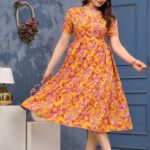Sunshine Red Floral A-Line Kurti Dress
